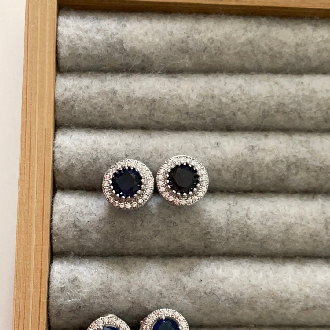 Brand New Sterling Silver CZ Blue Stone Sparkle Pave Studs Beautiful