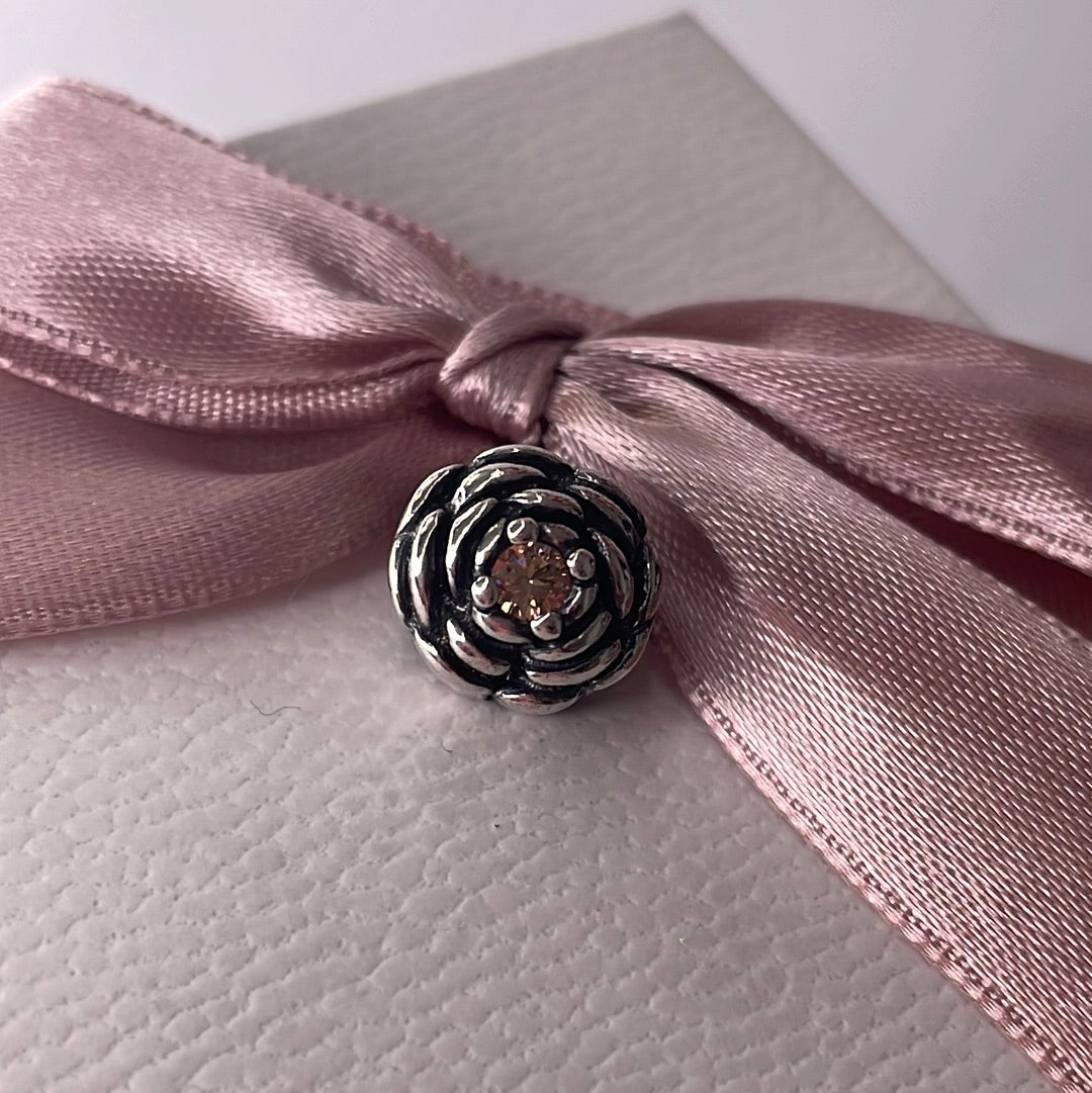 Genuine Pandora Rose Flower Charm With Stone CZ