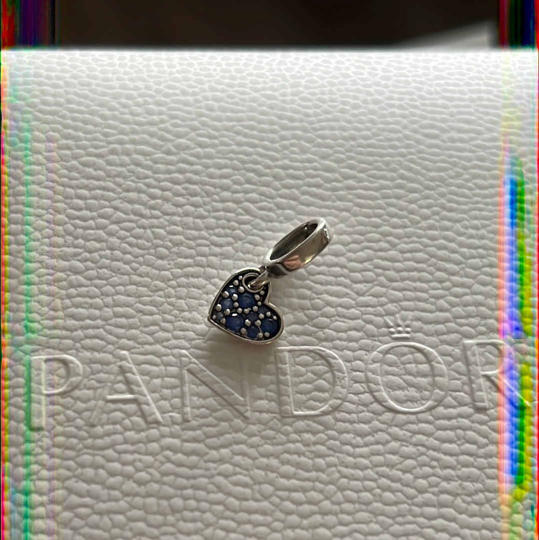 Genuine Pandora Small Heart Blue Stone Dangle Charm