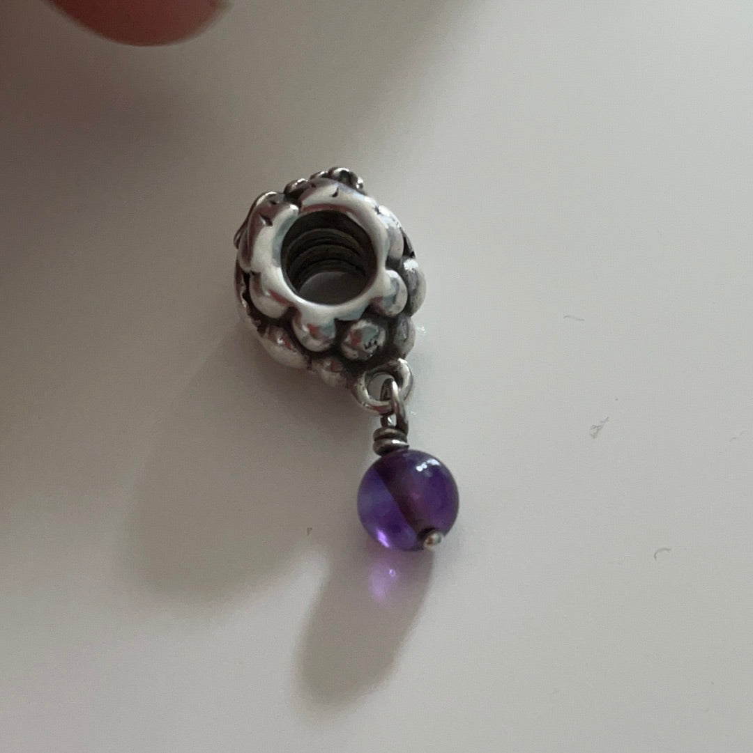 Genuine Pandora Rare Retired Grapes Charm With Stone Dangle