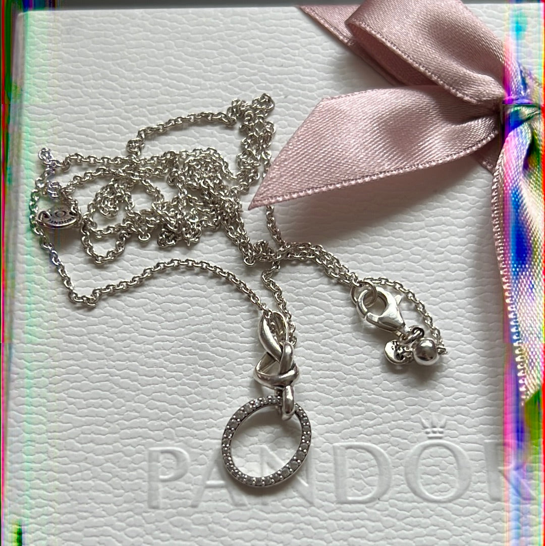 Genuine Pandora Heart Knotted Pave Loop Necklace