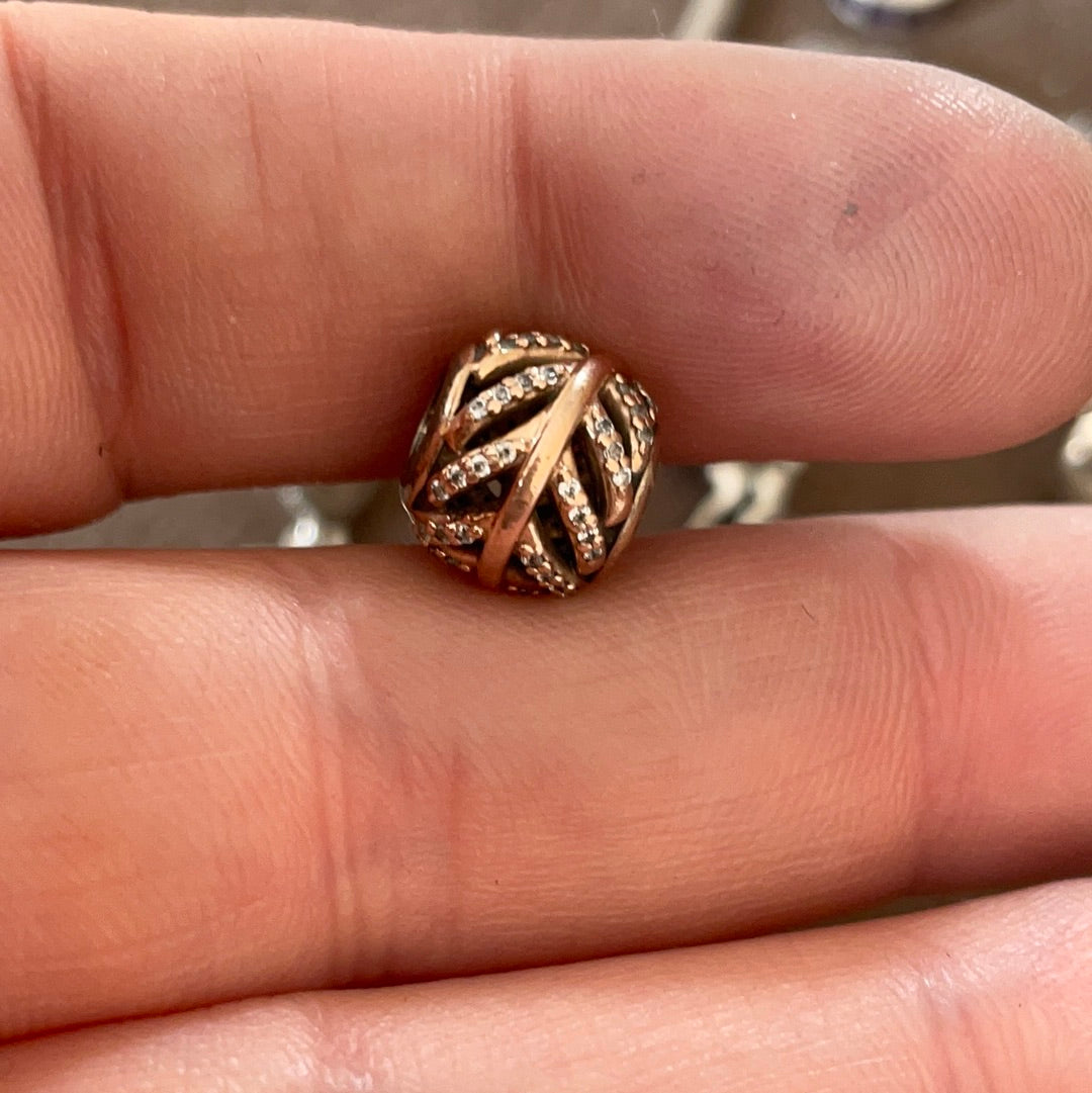 Genuine Pandora Rose Gold Openwork Leaf Pave Ball Charm