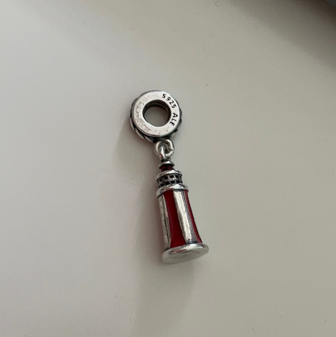 Genuine Pandora Lighthouse Dangle Charm Red and White