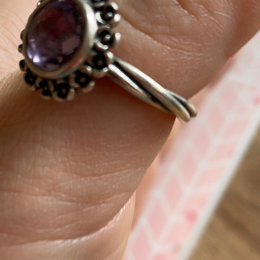 Genuine Pandora Purple Floral Elegance Stone Ring Size 54 HTF