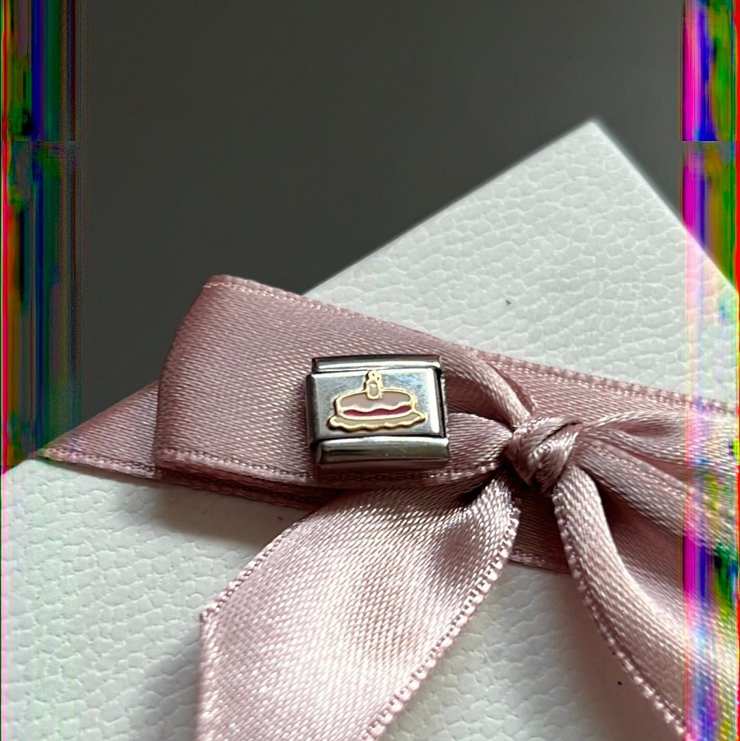 Genuine Nomination Silver Link Charm Two Tone Enamel Pink Birthday Cake
