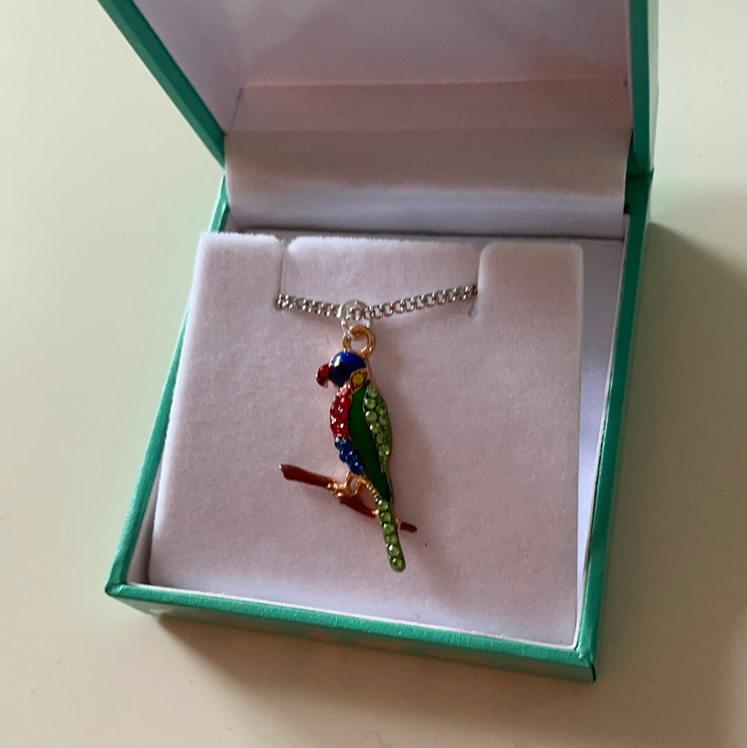 Brand New Silver Plated Enamel Colourful Bird Necklace IN BOX