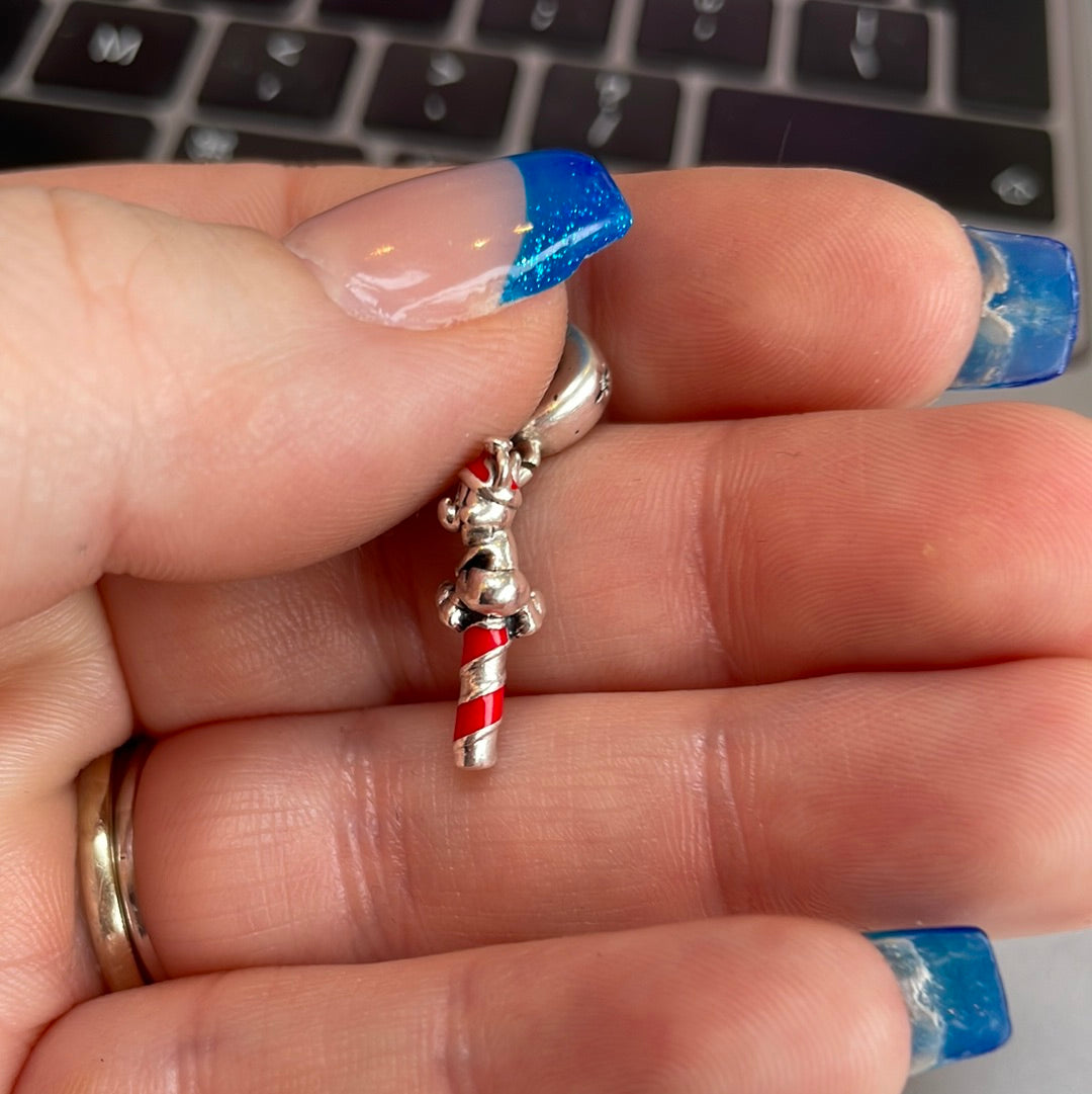 Genuine Pandora Disney Enamel Christmas Candy Cane Mickey Mouse Charm Dangle