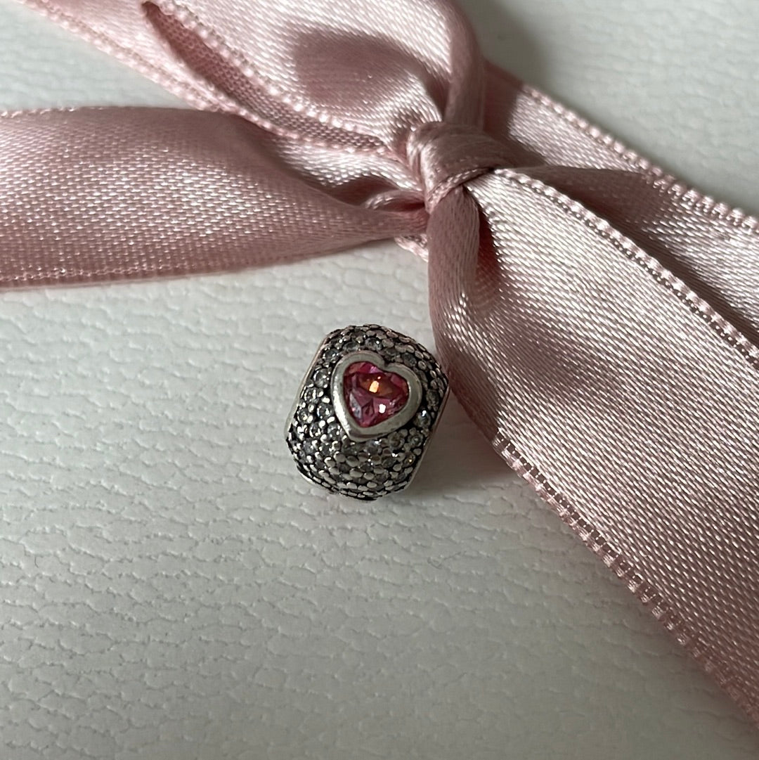 Genuine Pandora Clear Pave Charm With Pink CZ Hearts Charm