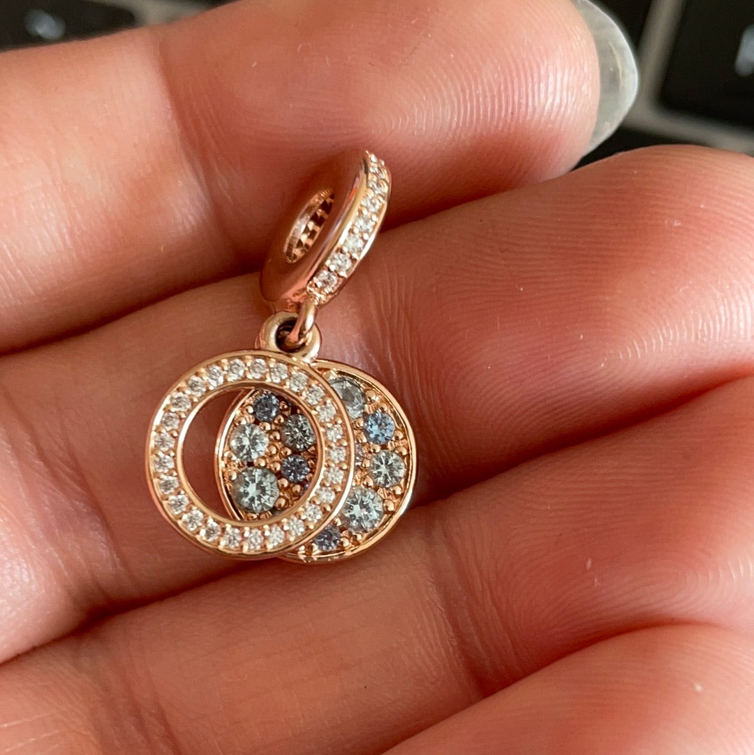 Genuine Pandora Rose Gold Pave Sparkling Disc O Dangle Pendant Charm