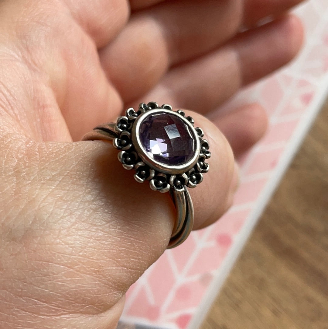 Genuine Pandora Purple Floral Elegance Stone Ring Size 54 HTF