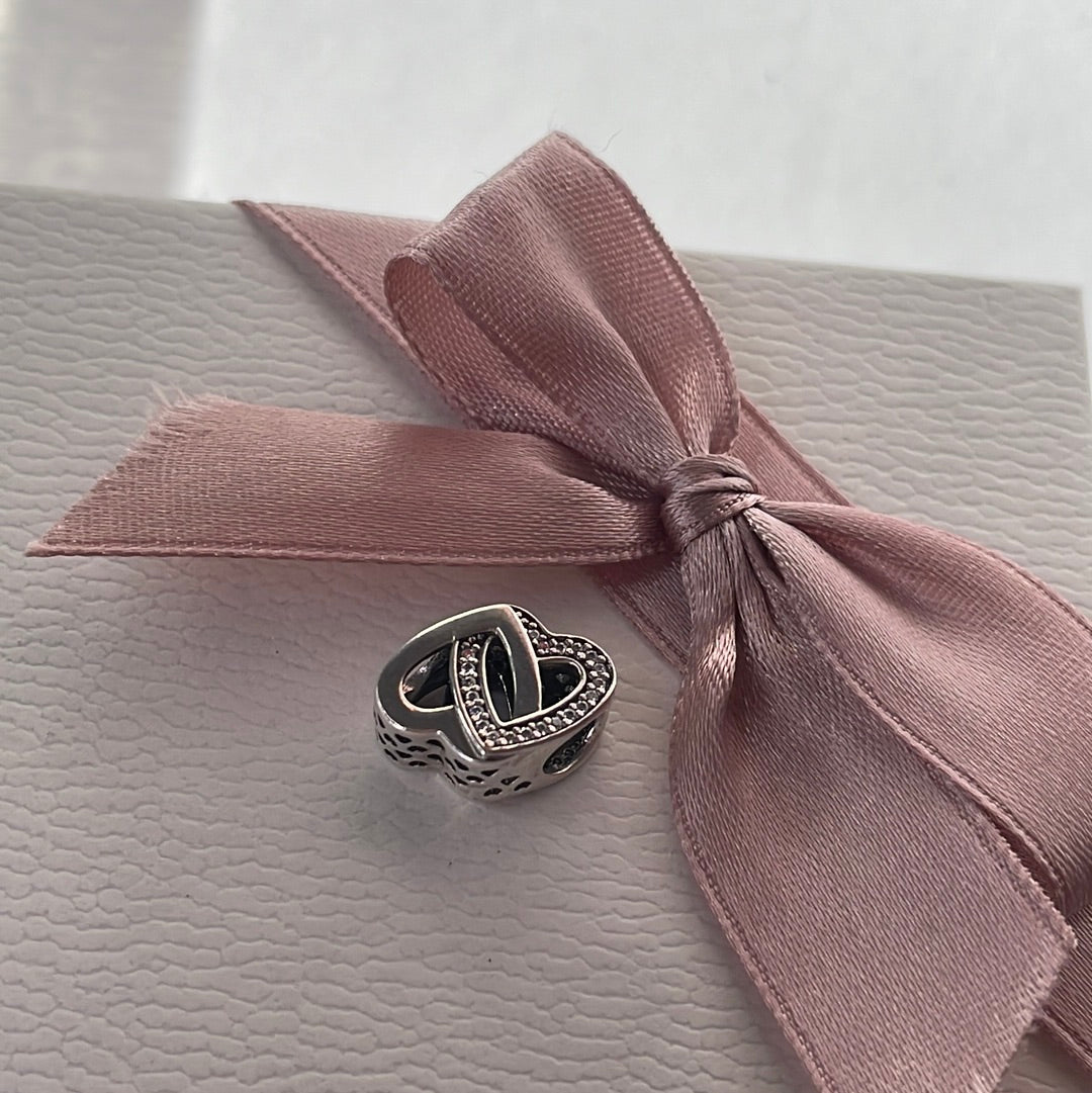 Genuine Pandora Silver/ Rose Gold Interlinked Pave Heart Charm