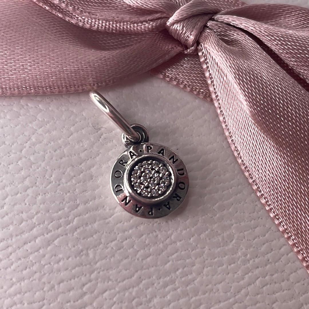 Genuine Pandora Pave Dangle Logo Pendant Charm