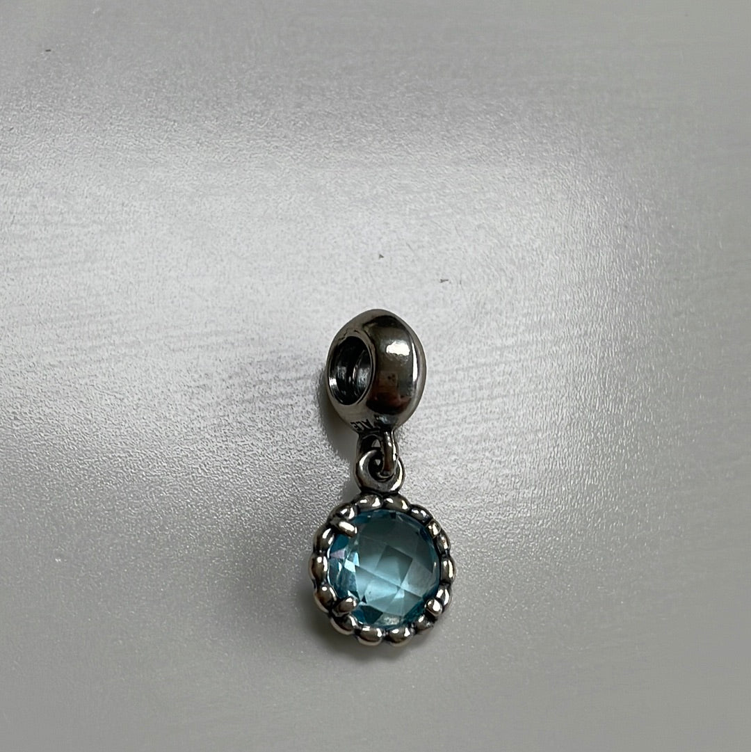 Genuine Pandora Blue Topaz Faceted Glass Dangle Charm HTF