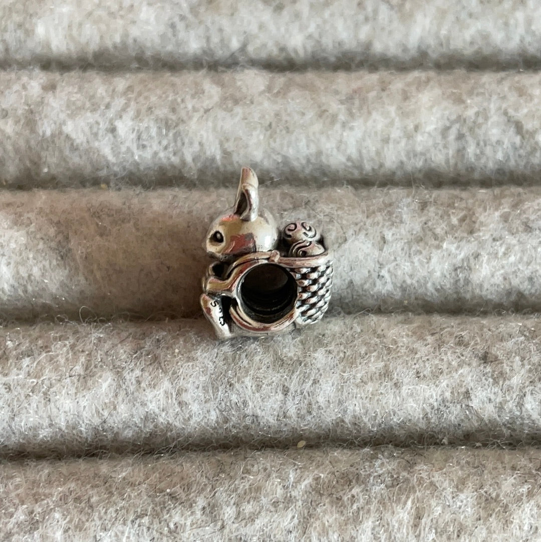 Genuine Pandora Rabbit Easter Bunny With Basket of Eggs Charm