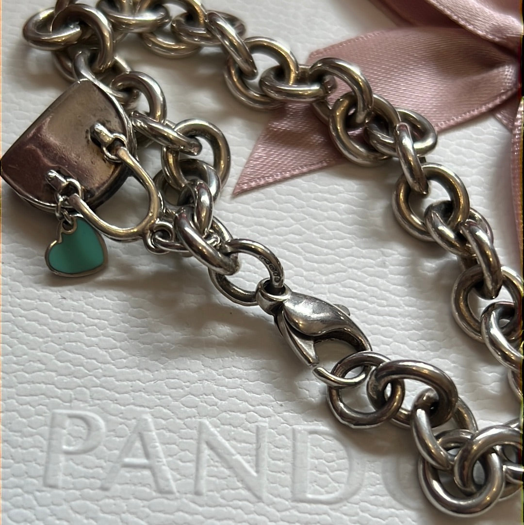 Genuine Tiffany & CO Sterling Silver Vintage Chunky Chain Bracelet With Tiffany Handbag Charm