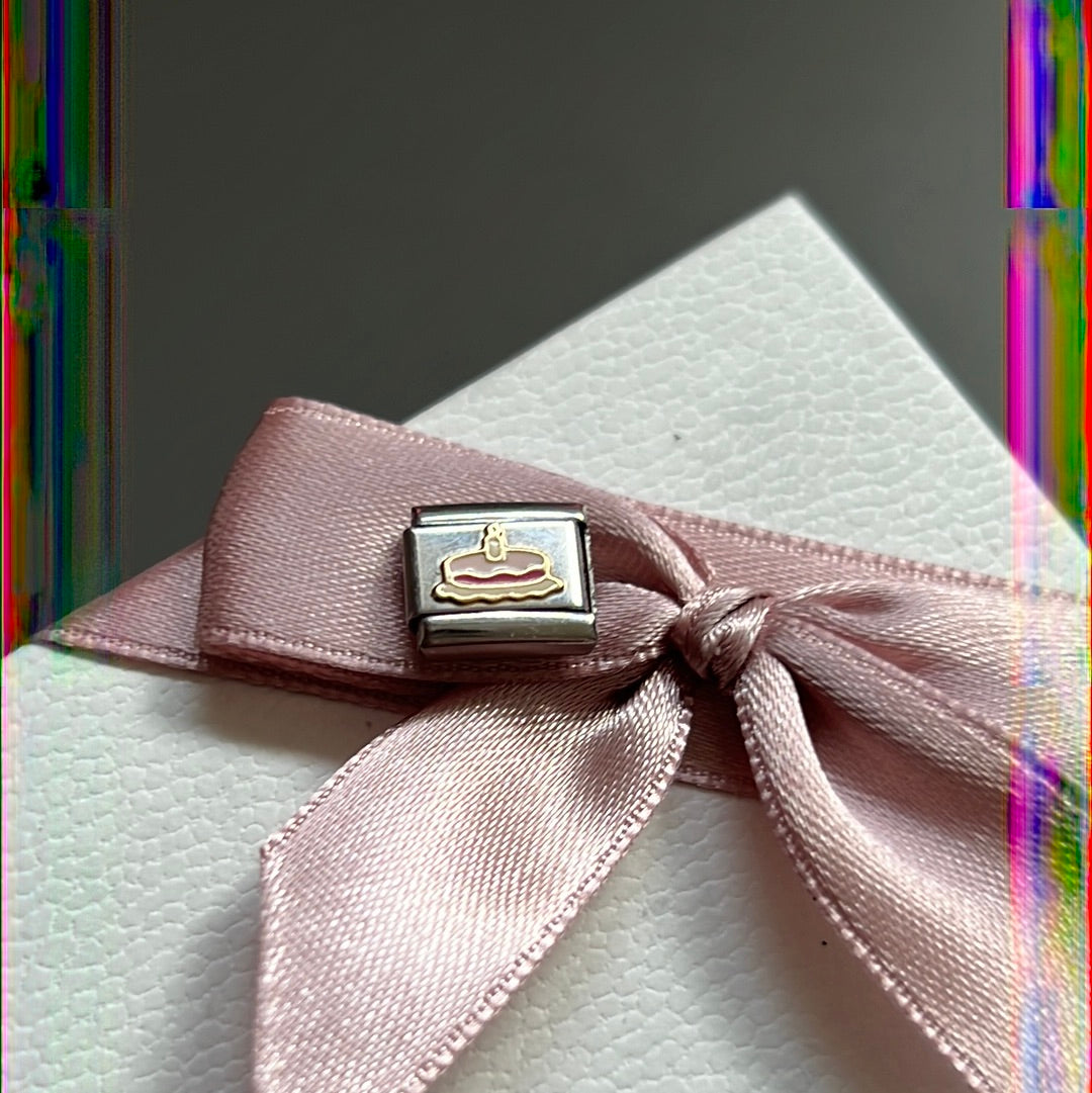 Genuine Nomination Silver Link Charm Two Tone Enamel Pink Birthday Cake