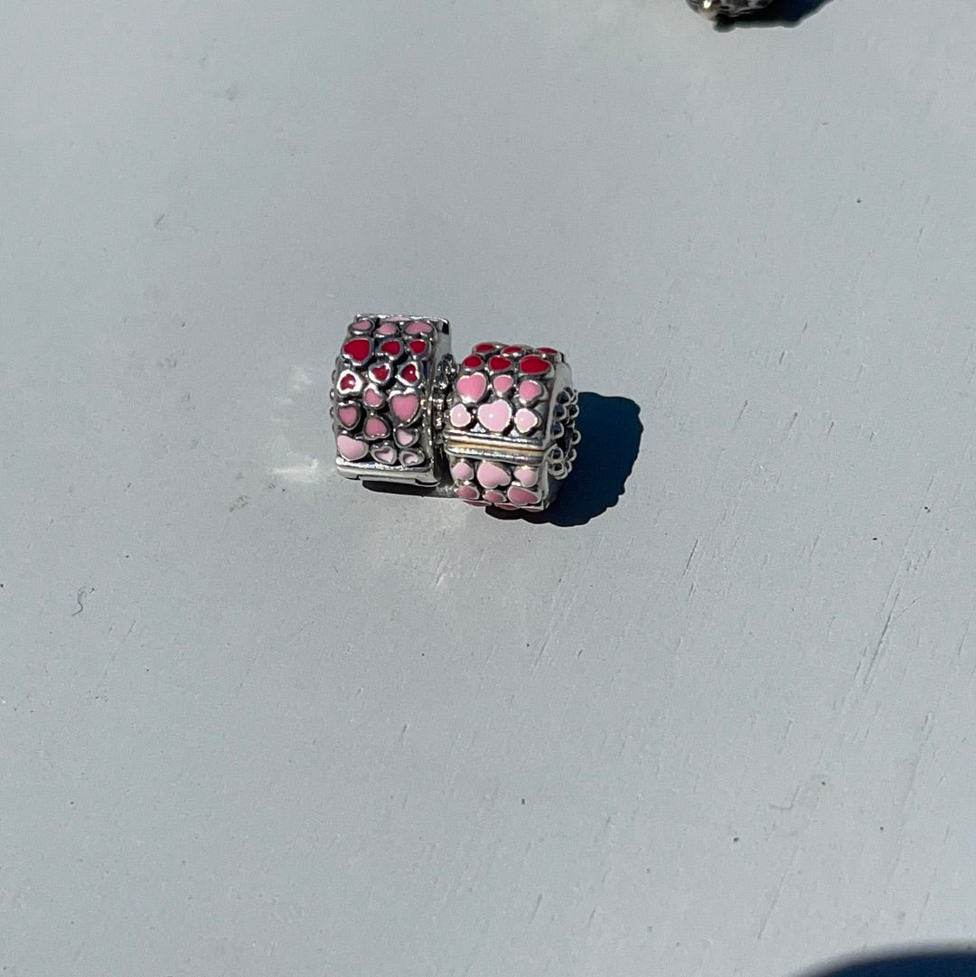 Genuine Pandora Enamel Pink and Red Burst of Love Clips Pair