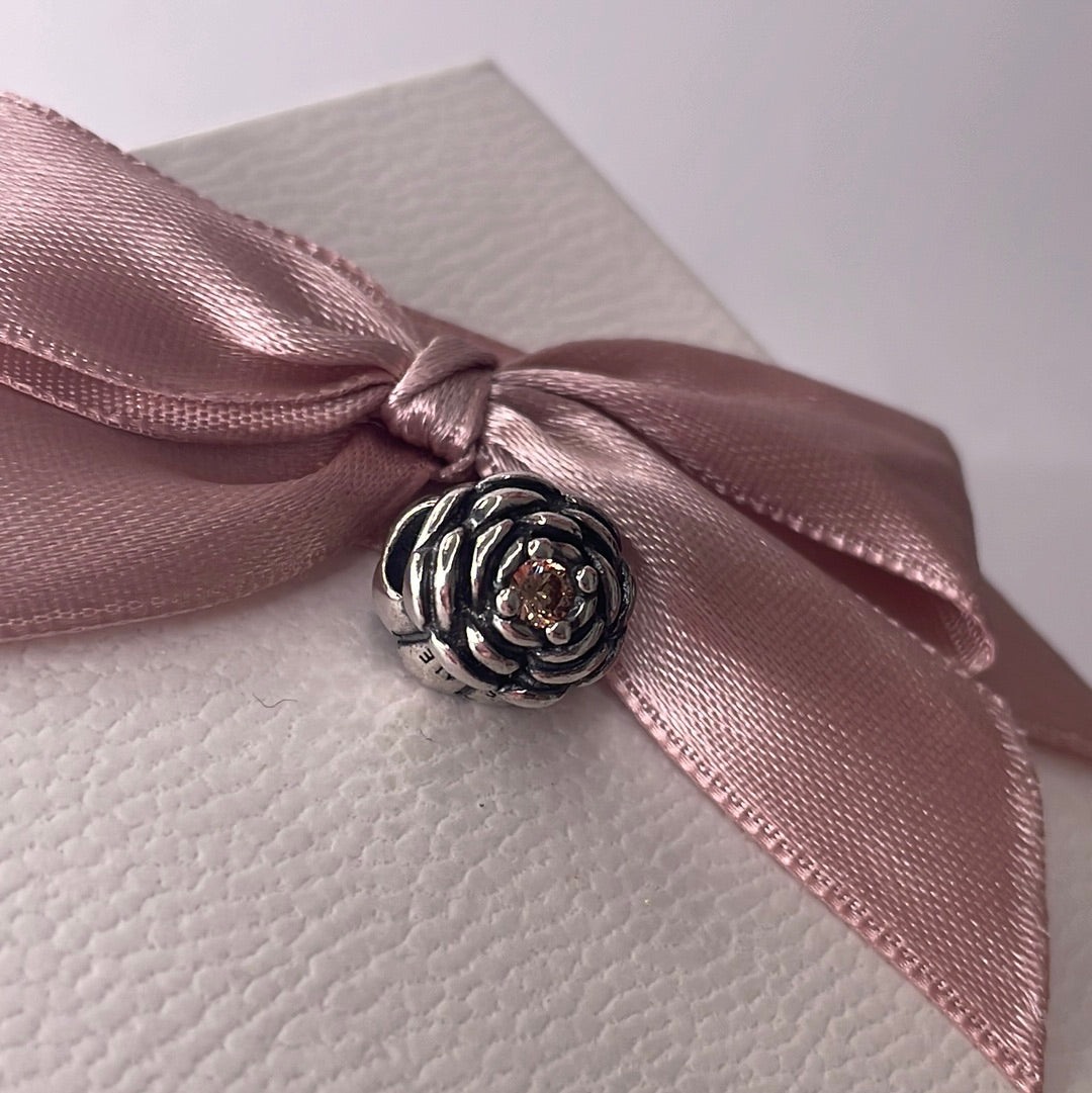 Genuine Pandora Rose Flower Charm With Stone CZ