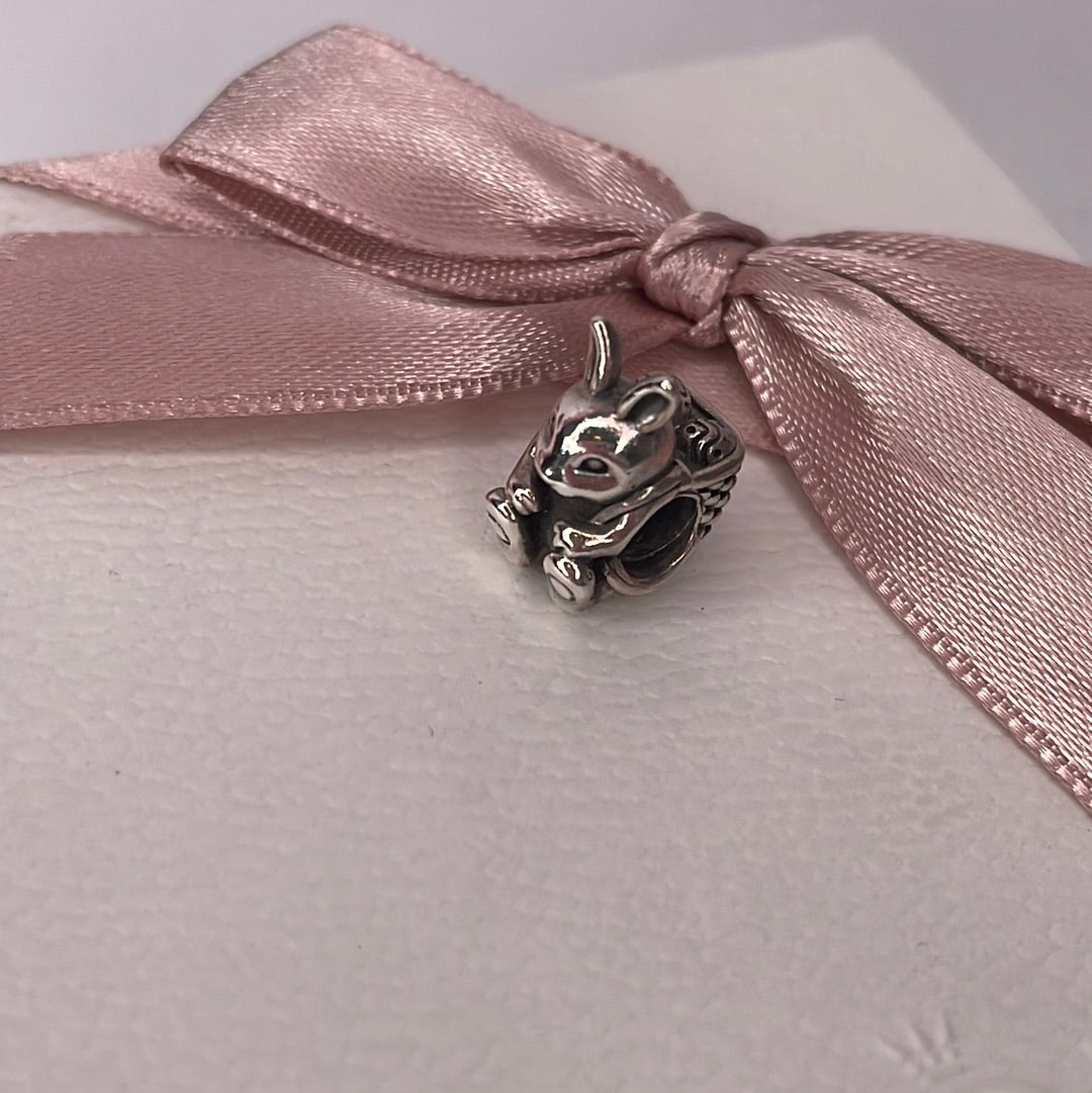 Genuine Pandora Rabbit Easter Bunny With Basket of Eggs Charm