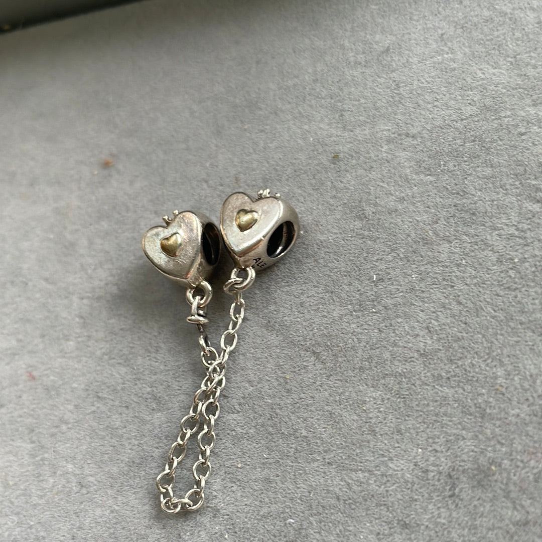 Genuine Pandora Two Tone Safety Chain Heart Design With Crown