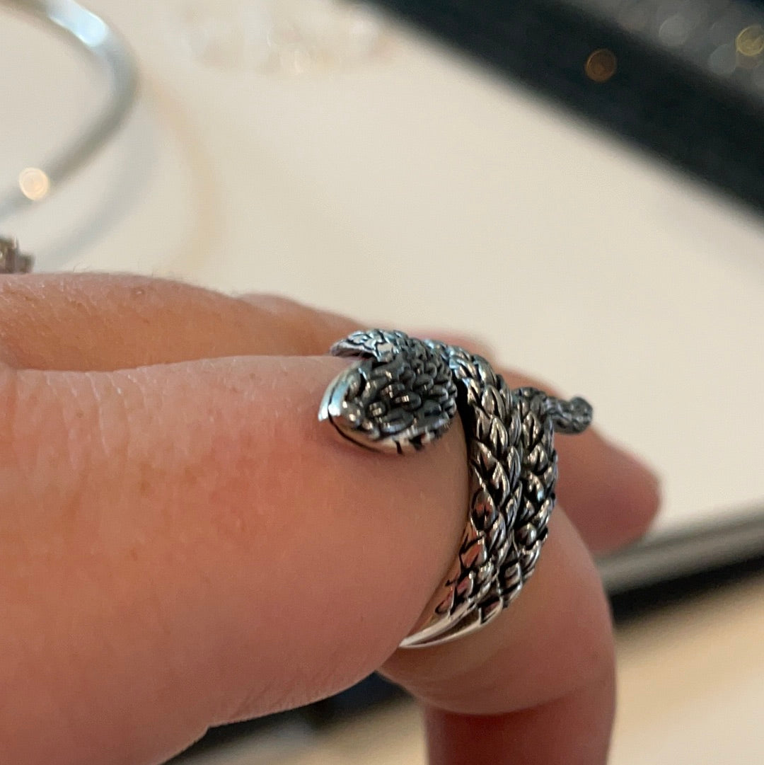 Sterling Silver Snake Oxidised Animal Ring Size 59