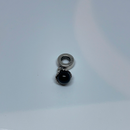 Genuine Pandora Retired Black Stone Onyx Flower Droplet Charm