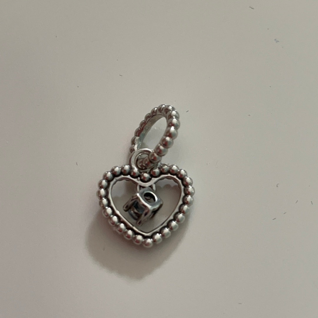 Genuine Pandora Light Blue Stone Birthstone Beaded Heart Dangle Charm