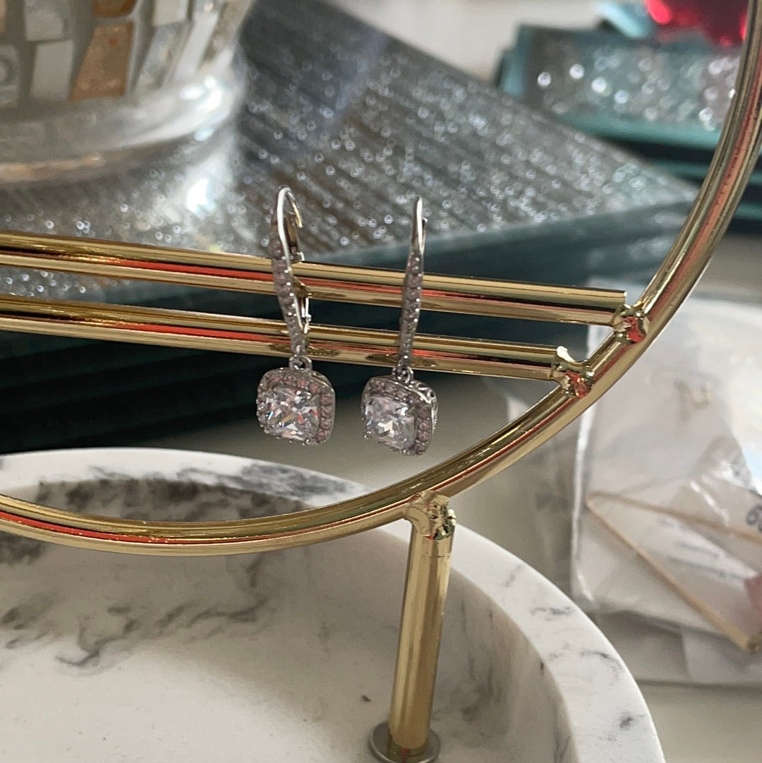 Brand New Sterling Silver CZ Hoops Dangle With Large CZ Beautiful