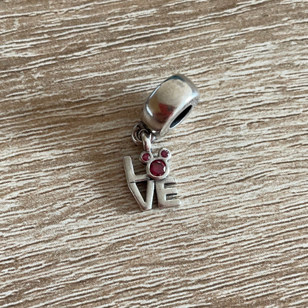 Genuine Pandora Mickey and Minnie Pink Heart CZ Word Love Disney Dangle Charm