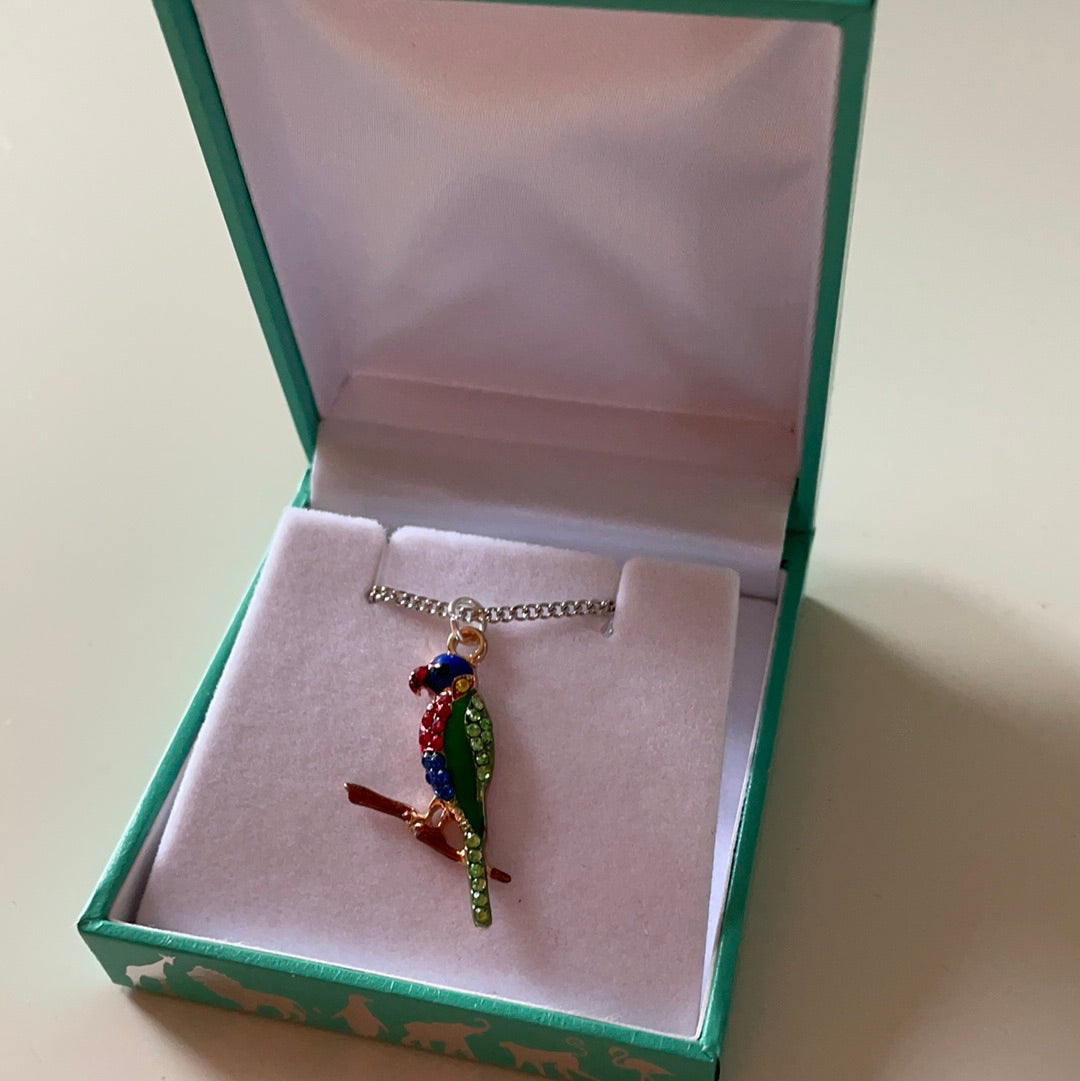 Brand New Silver Plated Enamel Colourful Bird Necklace IN BOX