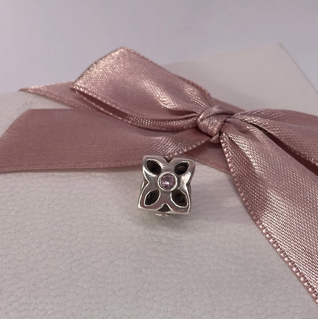 Genuine Pandora Star Flower Charm With Pink Stone CZ