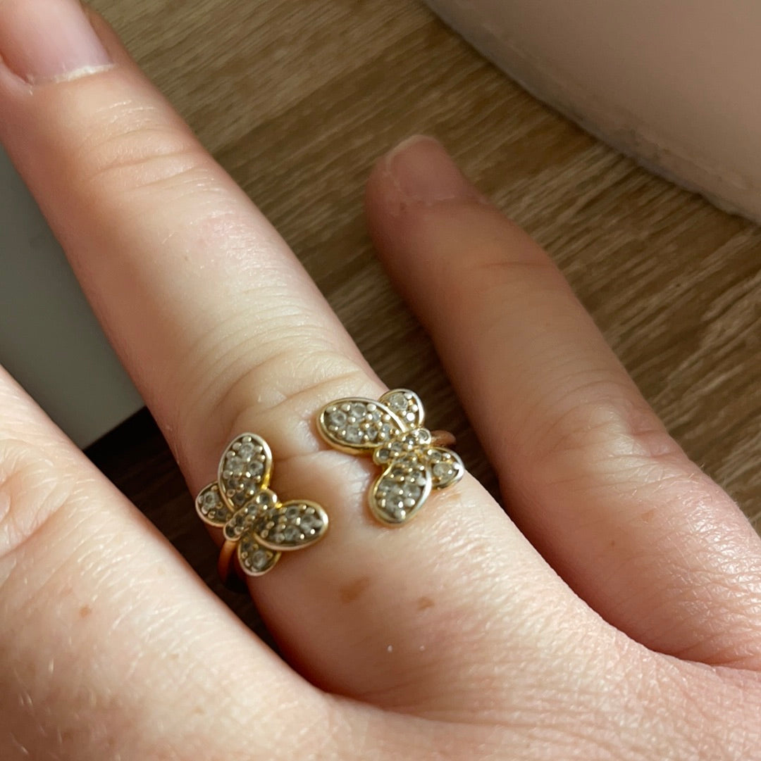 Genuine Pandora Shine Gold Double Open Butterfly Sparkle Pave Ring