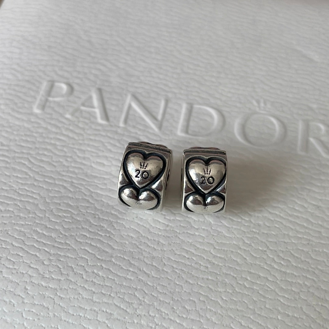 Genuine Pandora 20th Anniversary Double Heart Clips No.9 September