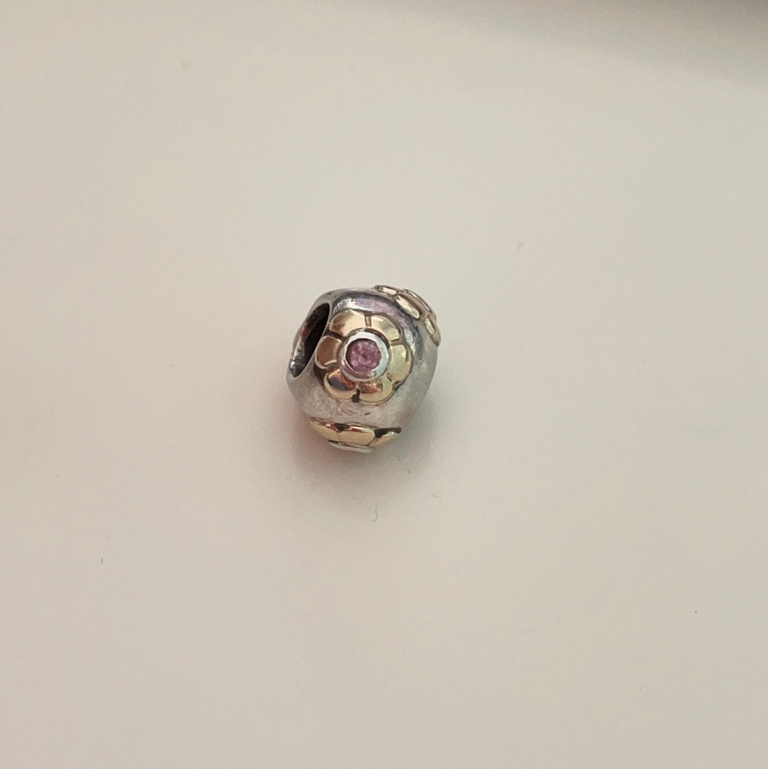 Genuine Pandora Two Tone Flower Charm With Clear CZ Retired