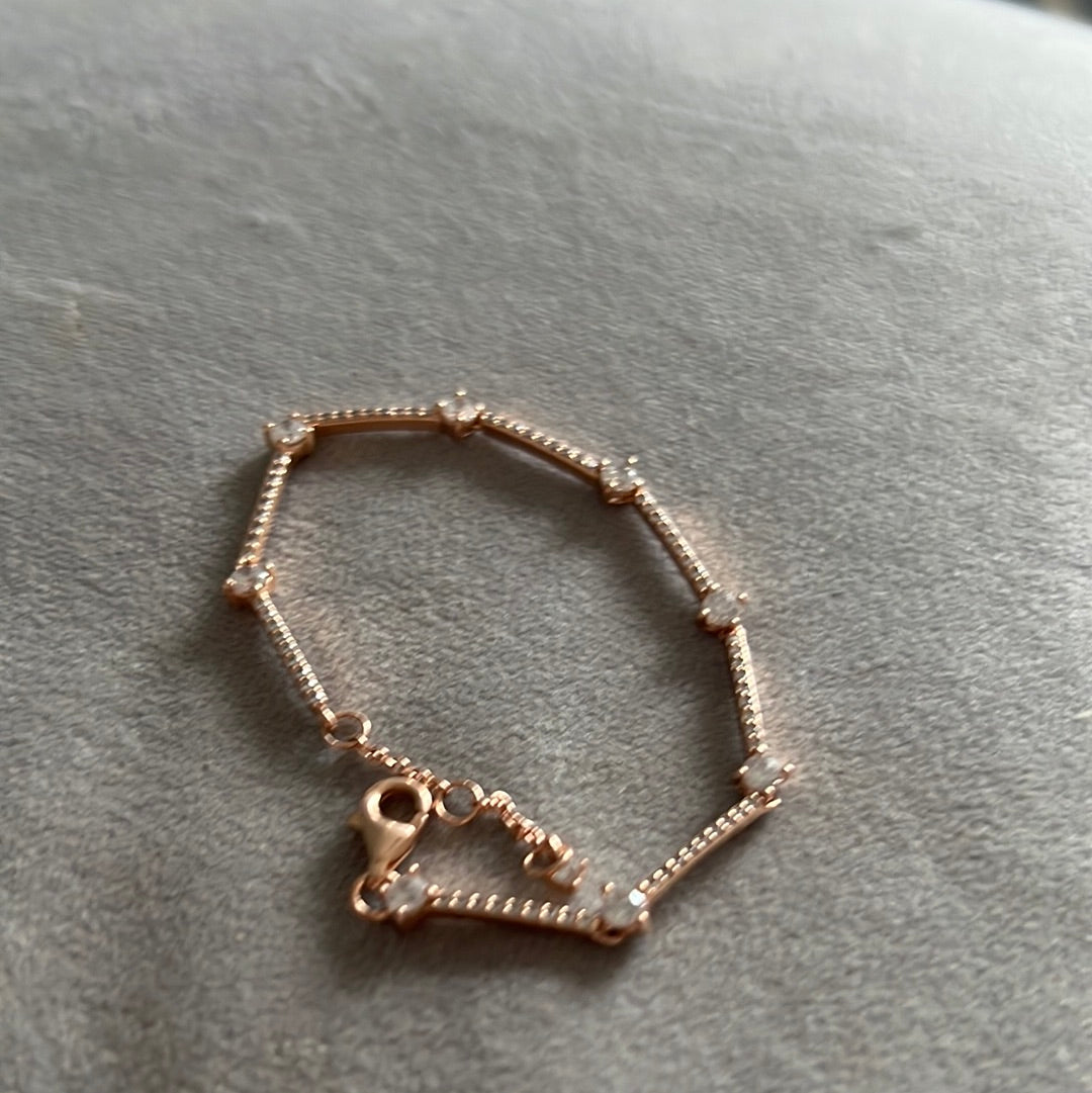 Genuine Pandora Pave Rose Gold Sparkling Bars Adjustable Bracelet Size 1