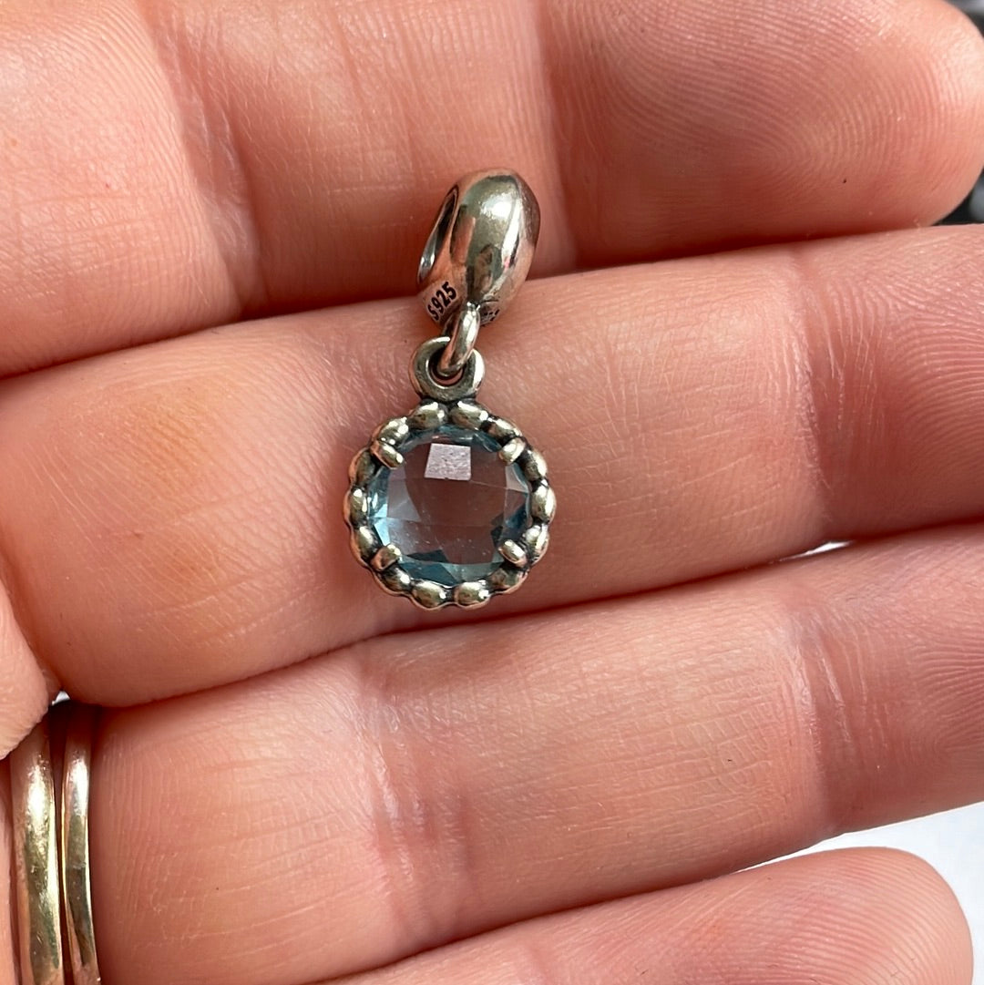 Genuine Pandora Blue Topaz Faceted Glass Dangle Charm HTF