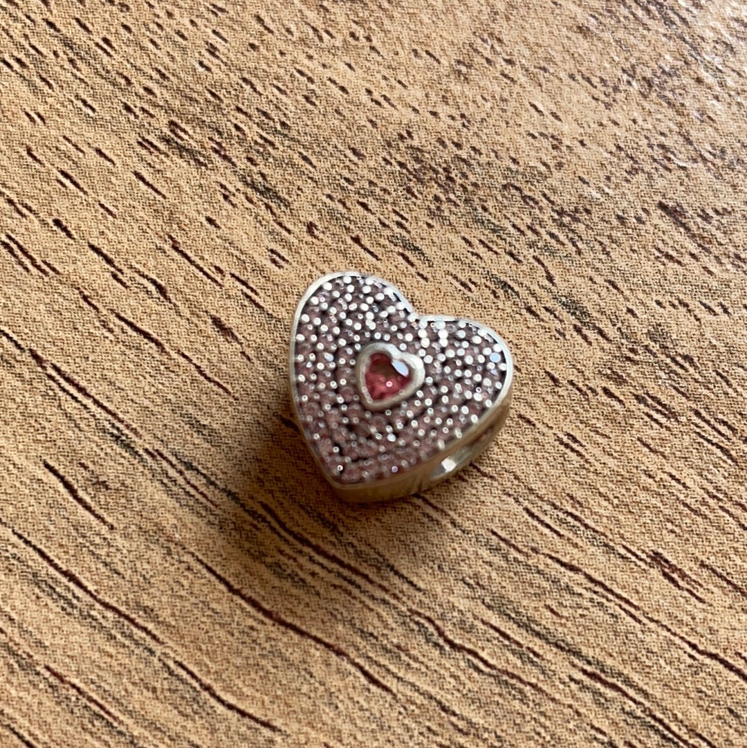 Genuine Pandora Pave Clear Heart With Pink Stone Middle Pave