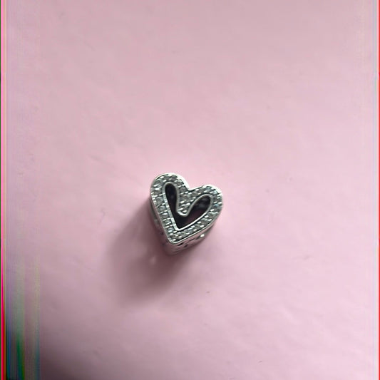 Genuine Pandora Pave Hand Drawn Heart Openwork Charm