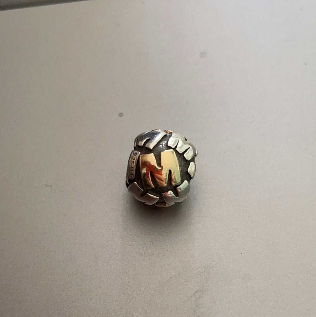 Genuine Pandora Two Tone Letter M Initial Rare Retired