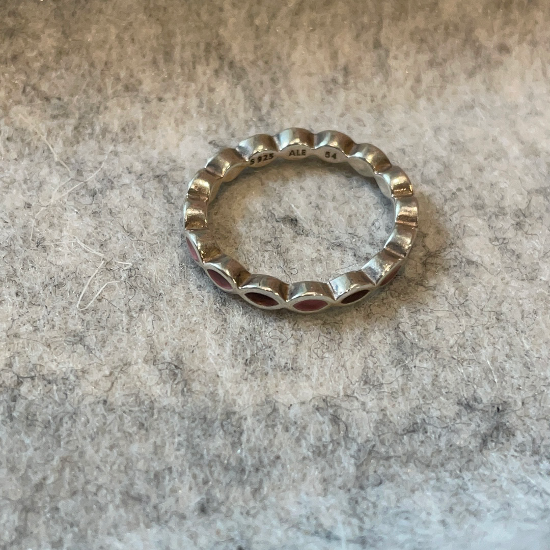 Genuine Pandora Pink and Brown Enamel Geometric Shape Ring Size 54 SALE