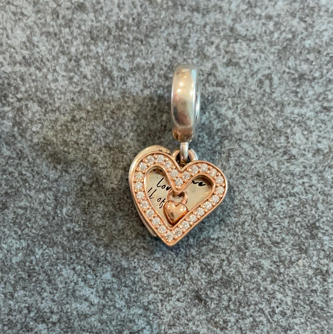 Genuine Pandora Dangle Heart Pave Charm. All of me loves all of you