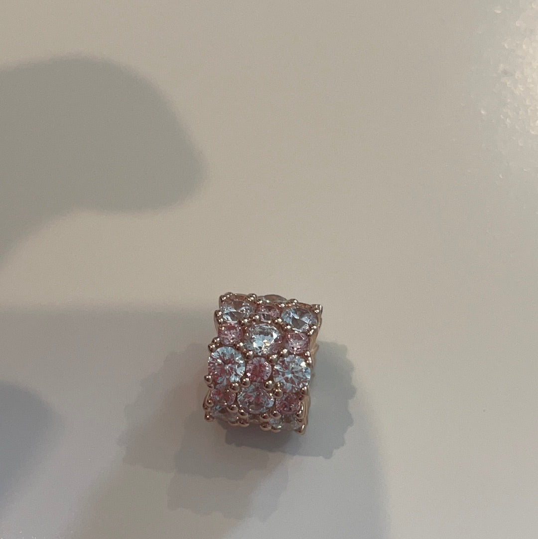 Genuine Pandora Rose Gold Pave Sparkle Charm Clear & Light Pink CZ