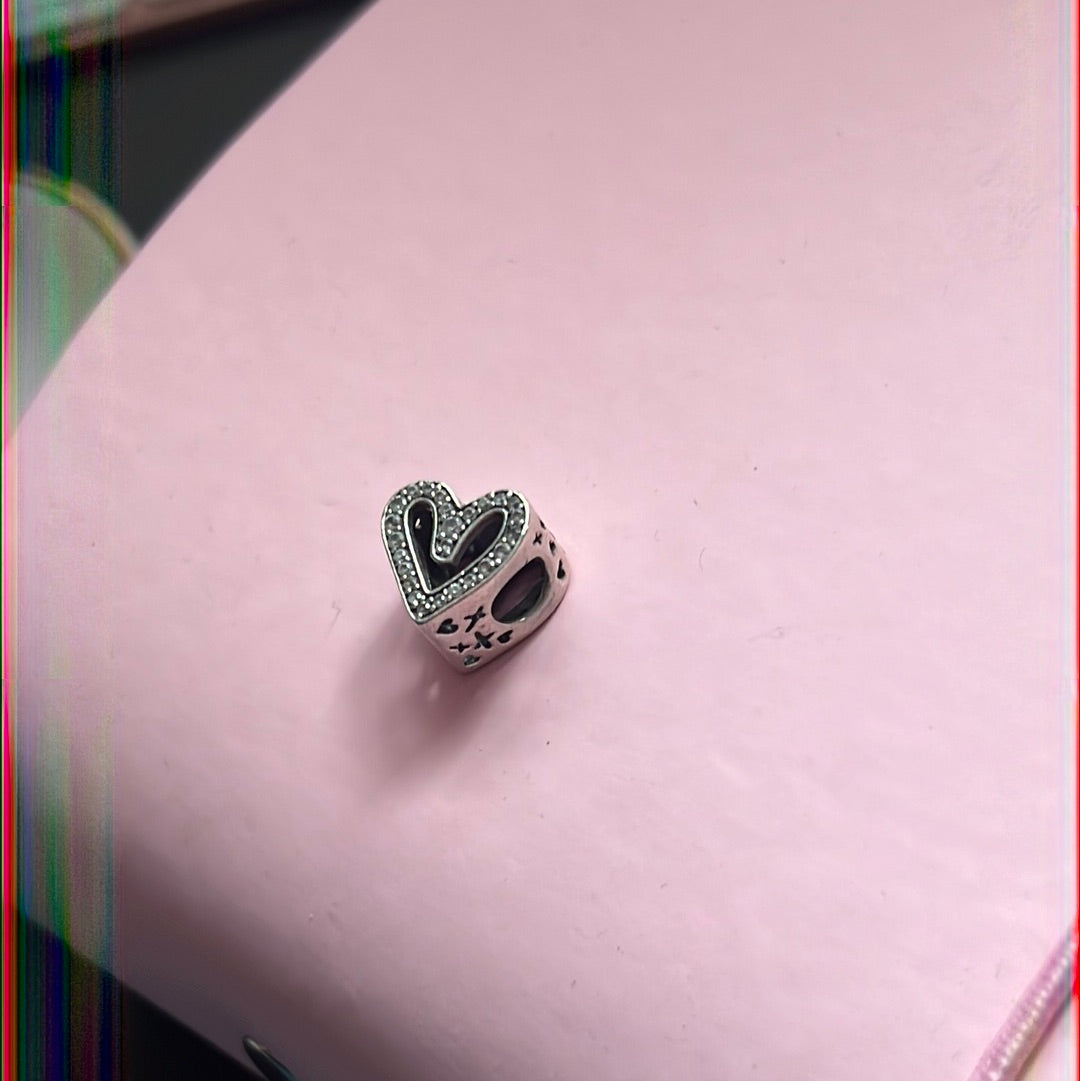 Genuine Pandora Pave Hand Drawn Heart Openwork Charm