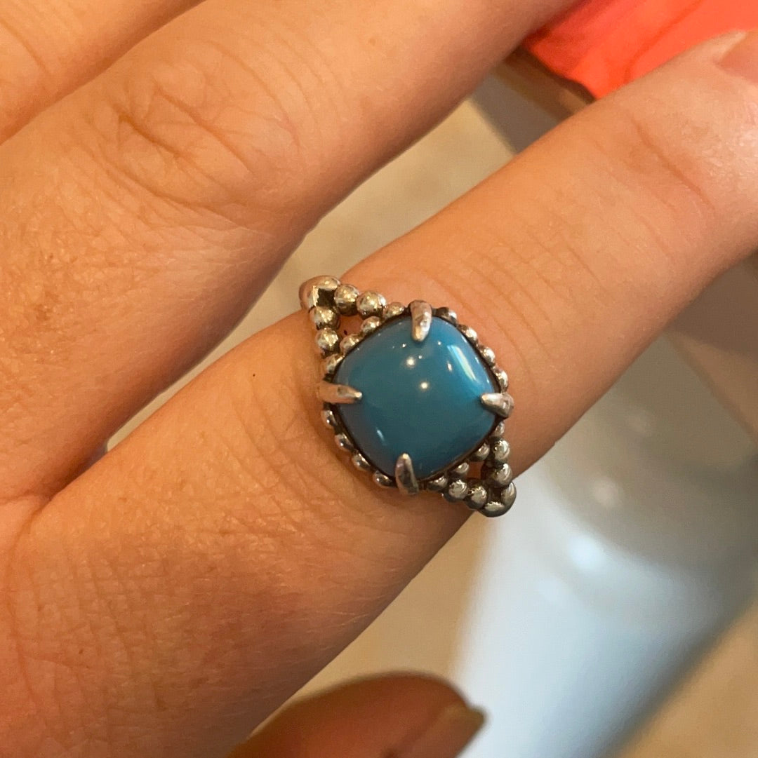 Genuine Pandora Teal Turquoise Stone Ring Gothic Statement Size 54