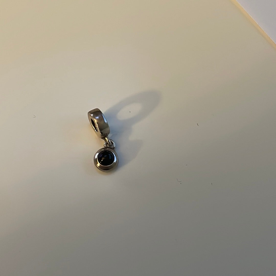 Genuine Pandora Black Onyx Cabochon Stone Dangle Rare HTF Charm