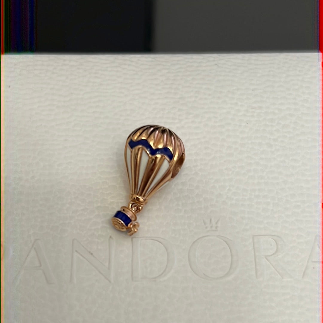 Genuine Pandora Rose Gold Hot Air Balloon Charm Cream and Blue