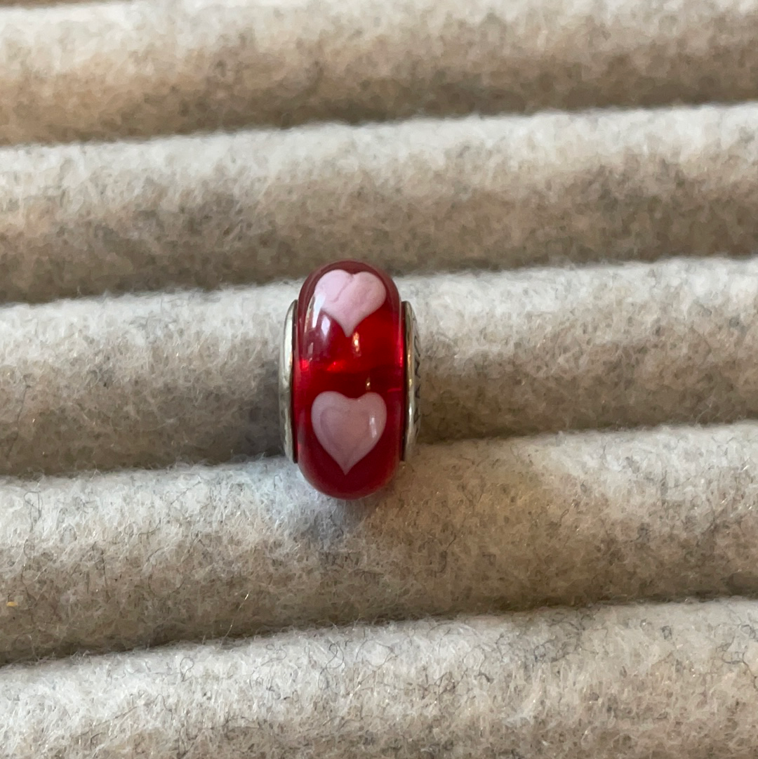 Genuine Pandora Red Murano Glass Charm with Hearts