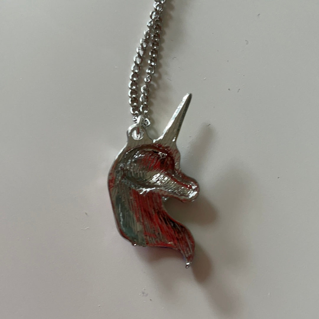 Brand New Silver Plated Enamel Colourful Unicorn Necklace IN BOX